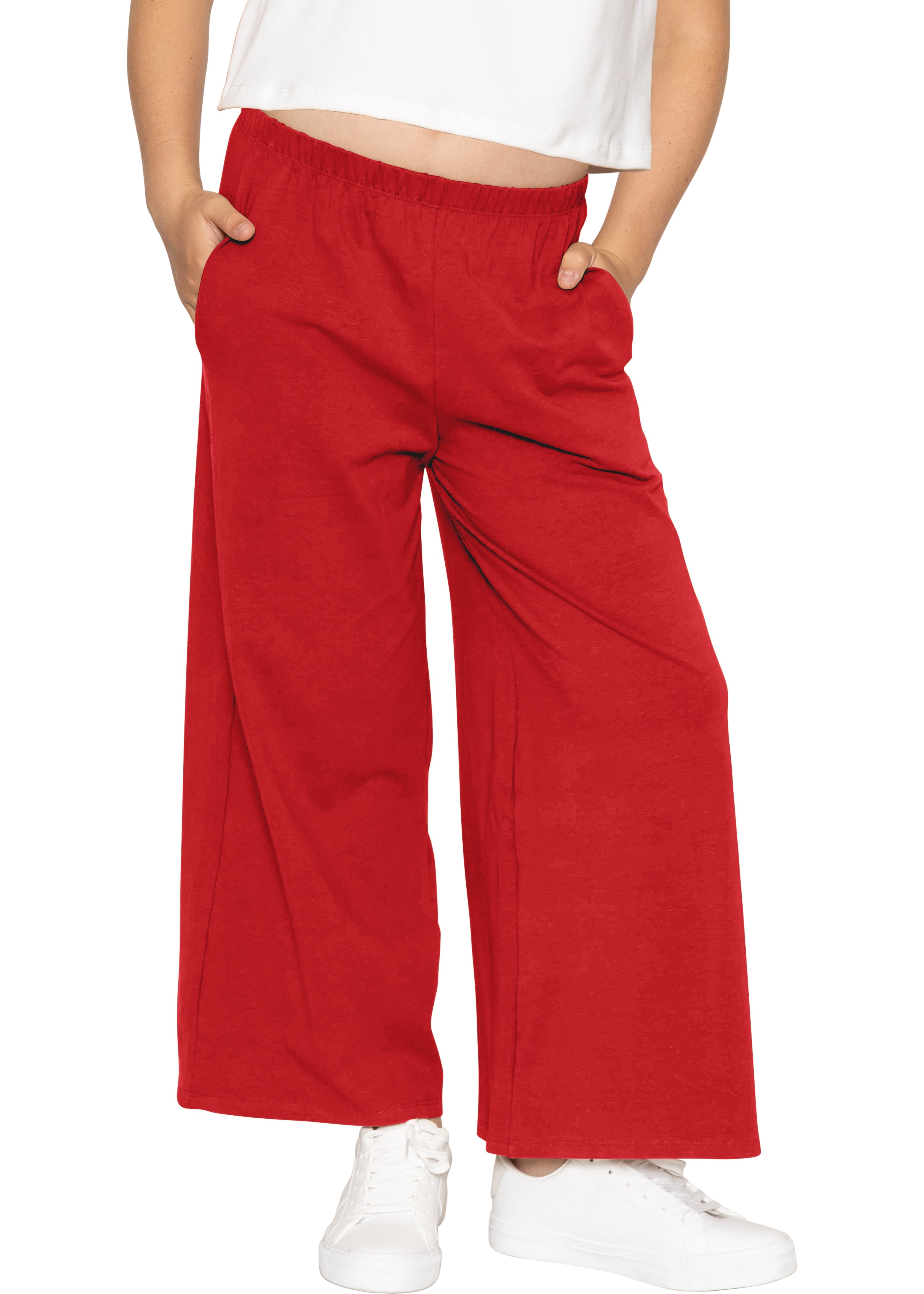 Girl's Cotton Wide Leg Pants | Pull-On Style with Pockets | Soft Stretch, Everyday Wear