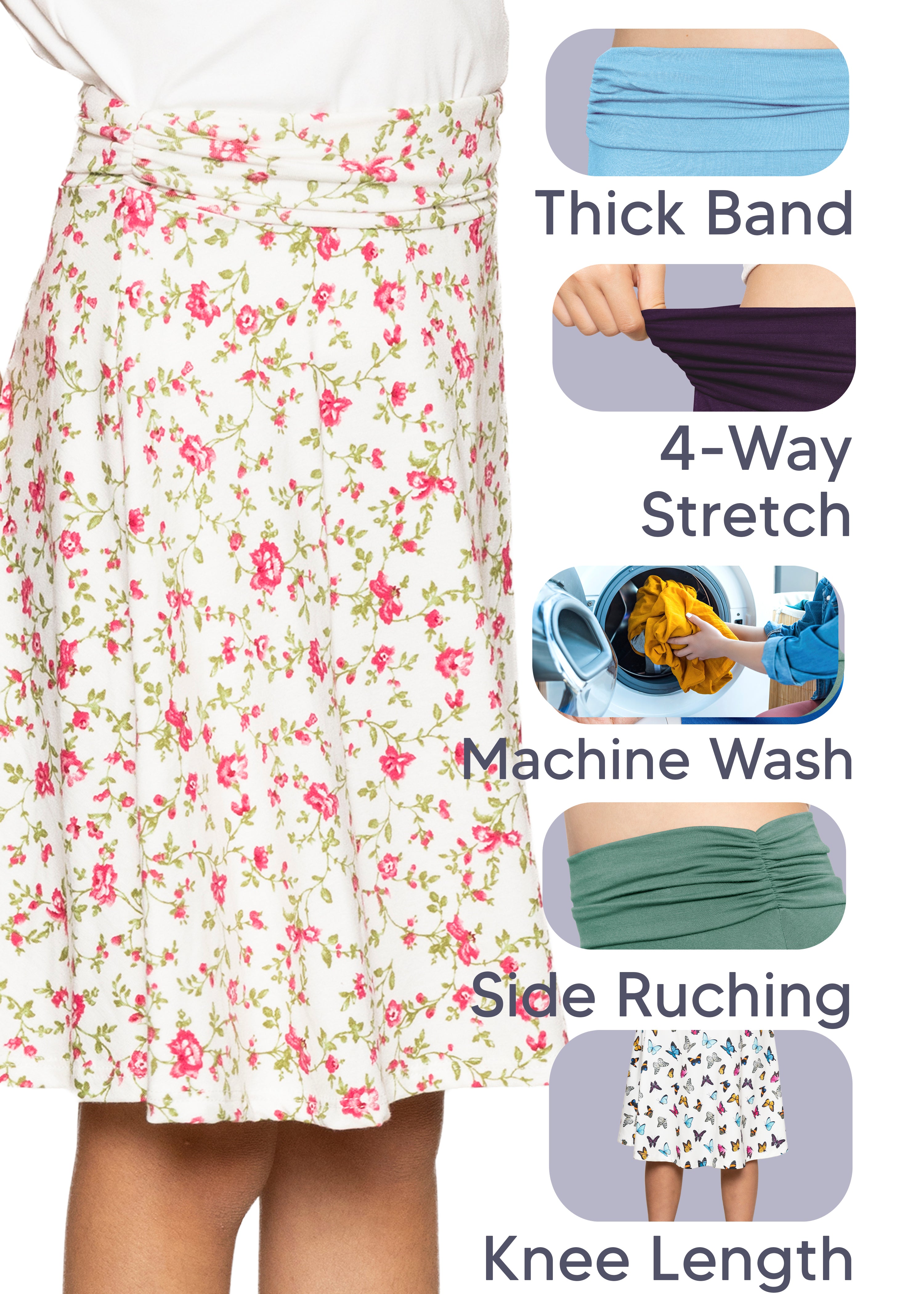 Youth Girl’s Flowy Knee Length Skirt with Ruched Waistband