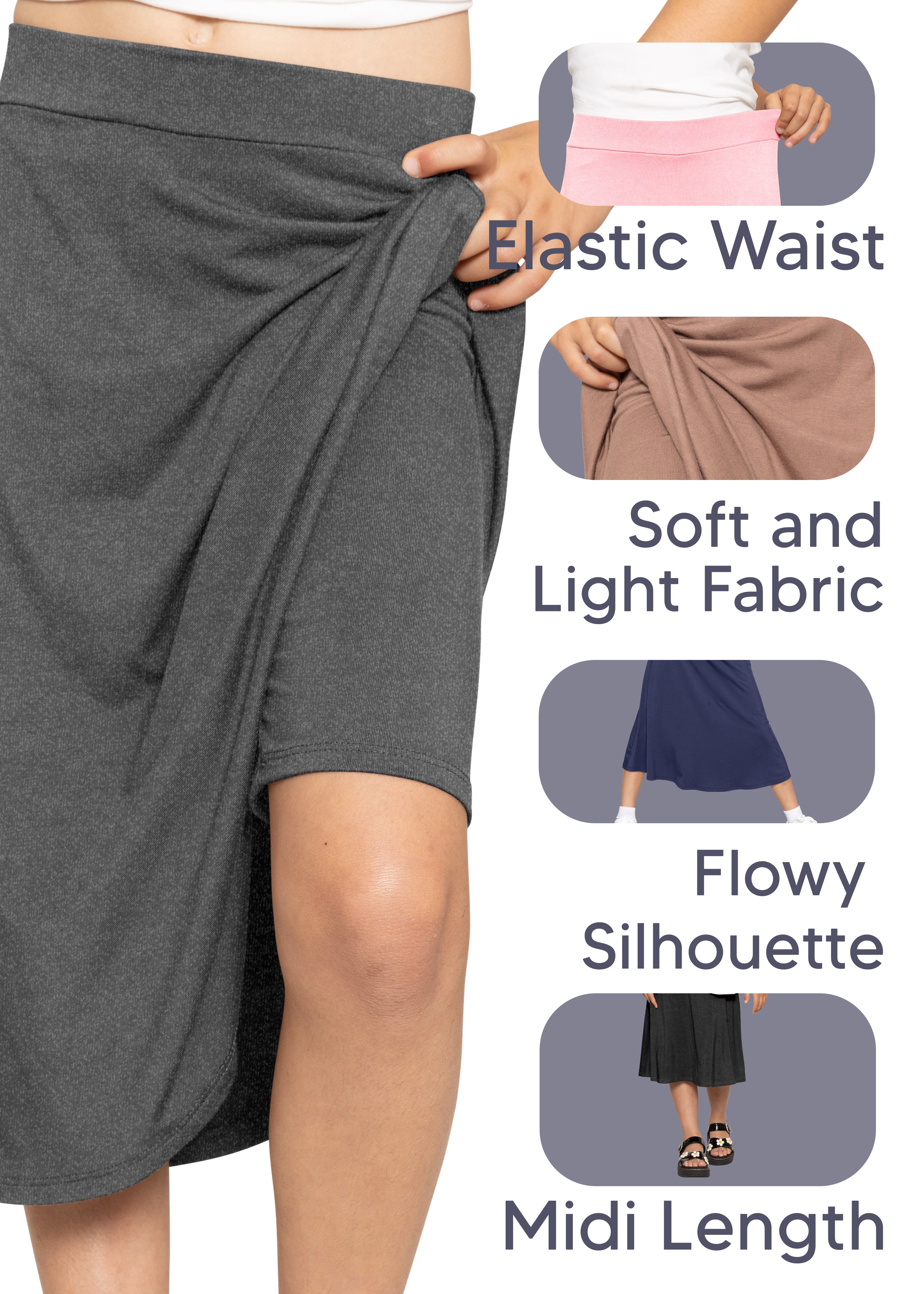 Girl's A-Line Midi Skirt with Built-in Shorts