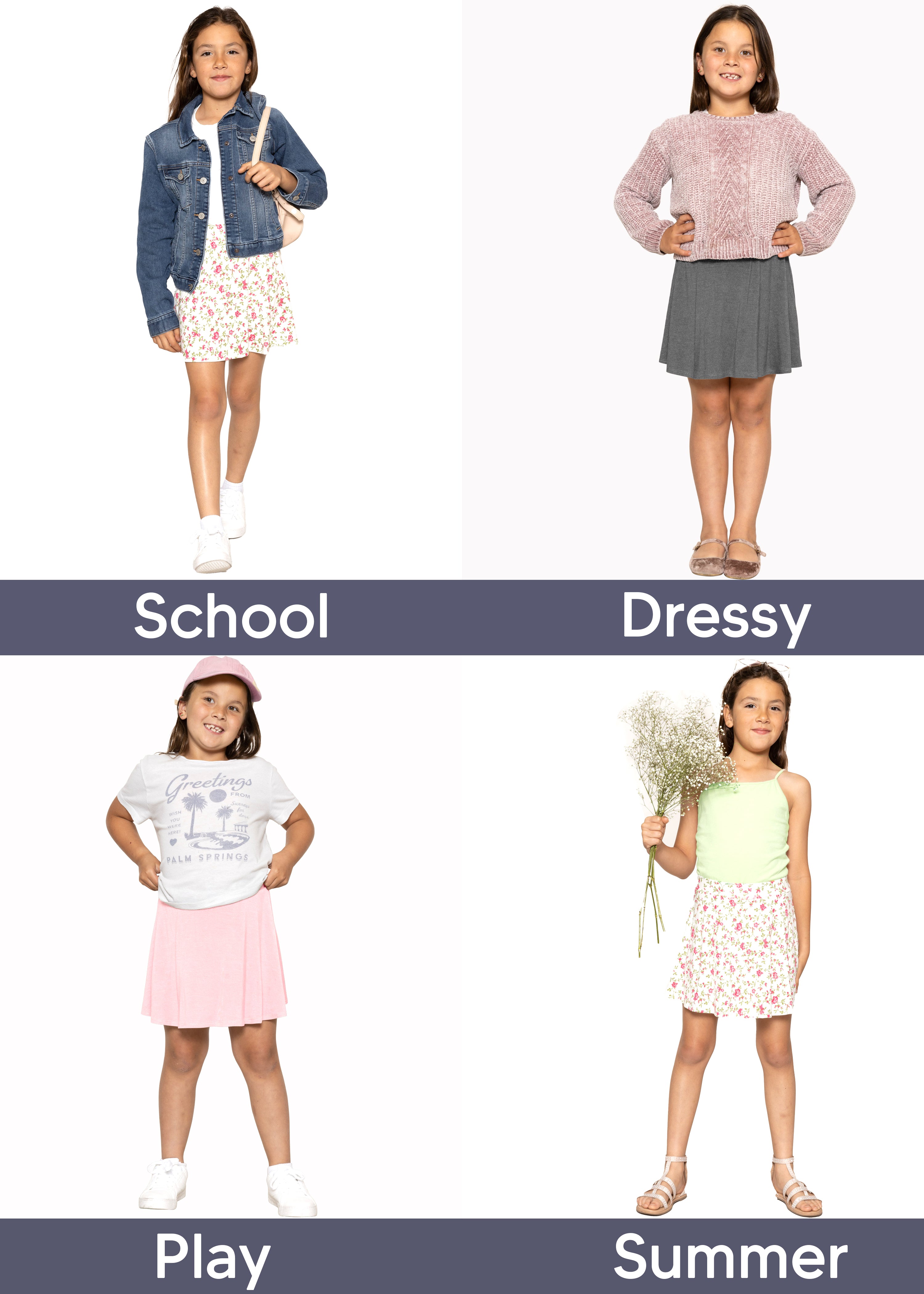 Girl's A-Line Short Skirt with Built-in Shorts