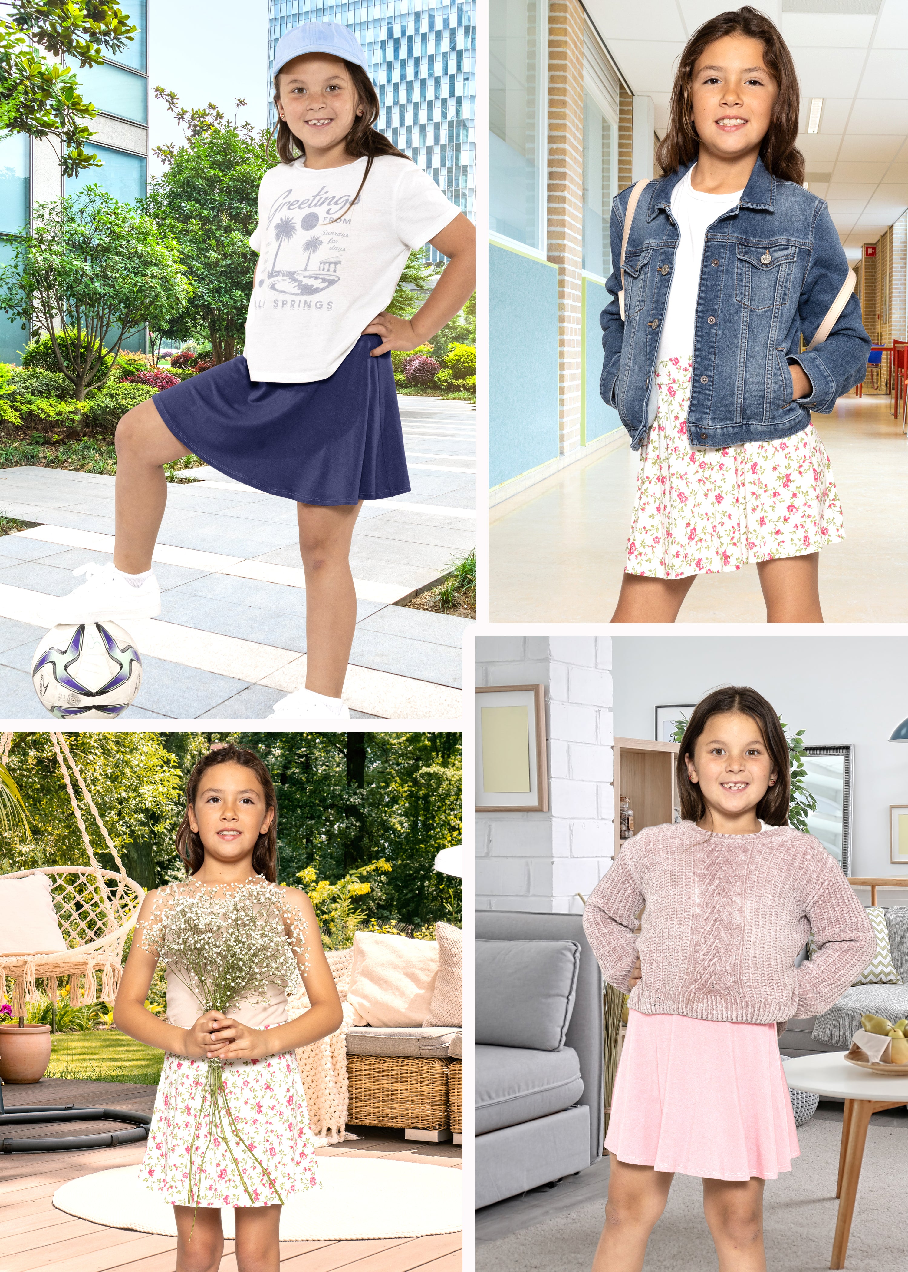 Girl's A-Line Short Skirt with Built-in Shorts