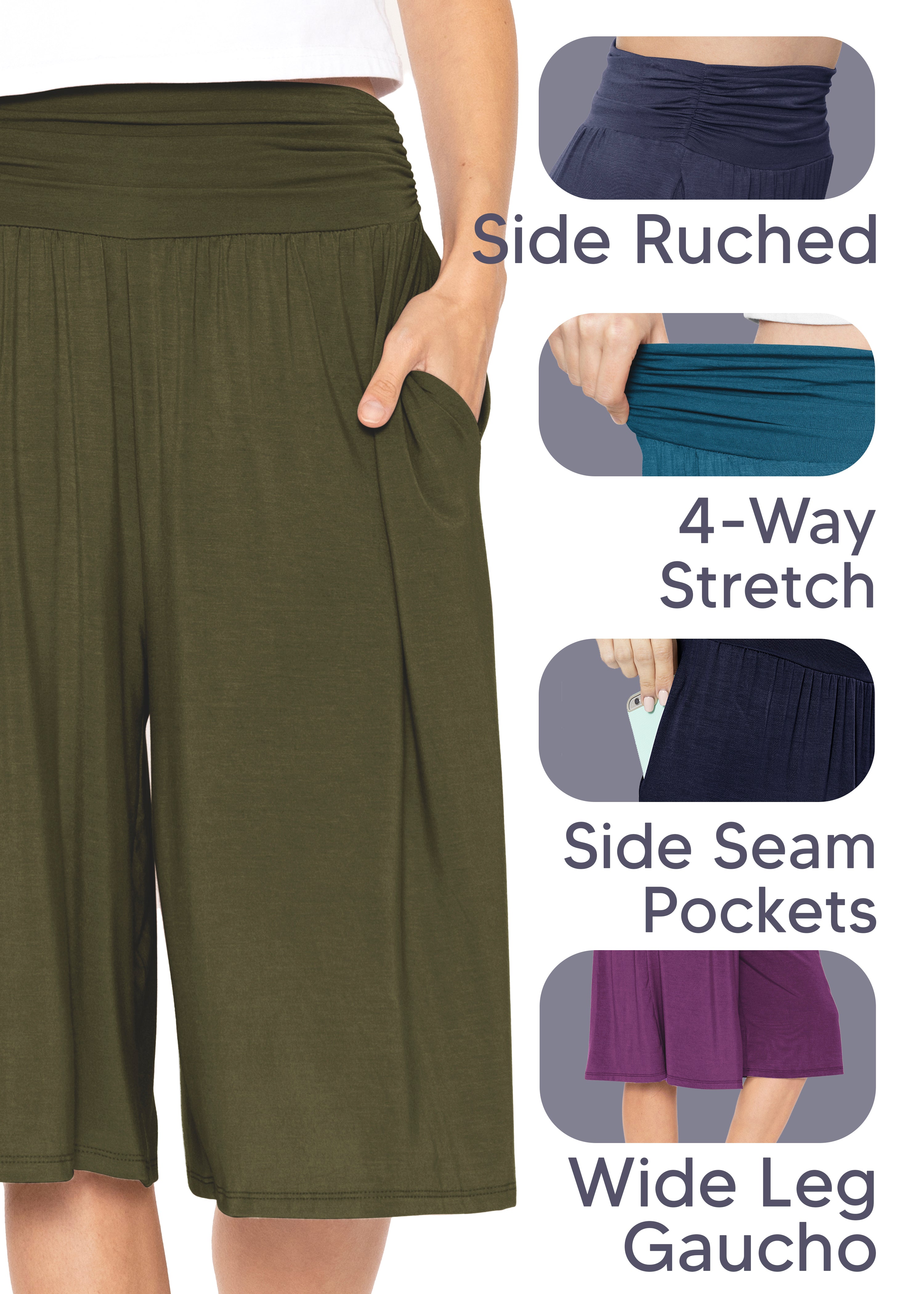 Women's Straight Leg and Flowy Gaucho Pants with Pockets