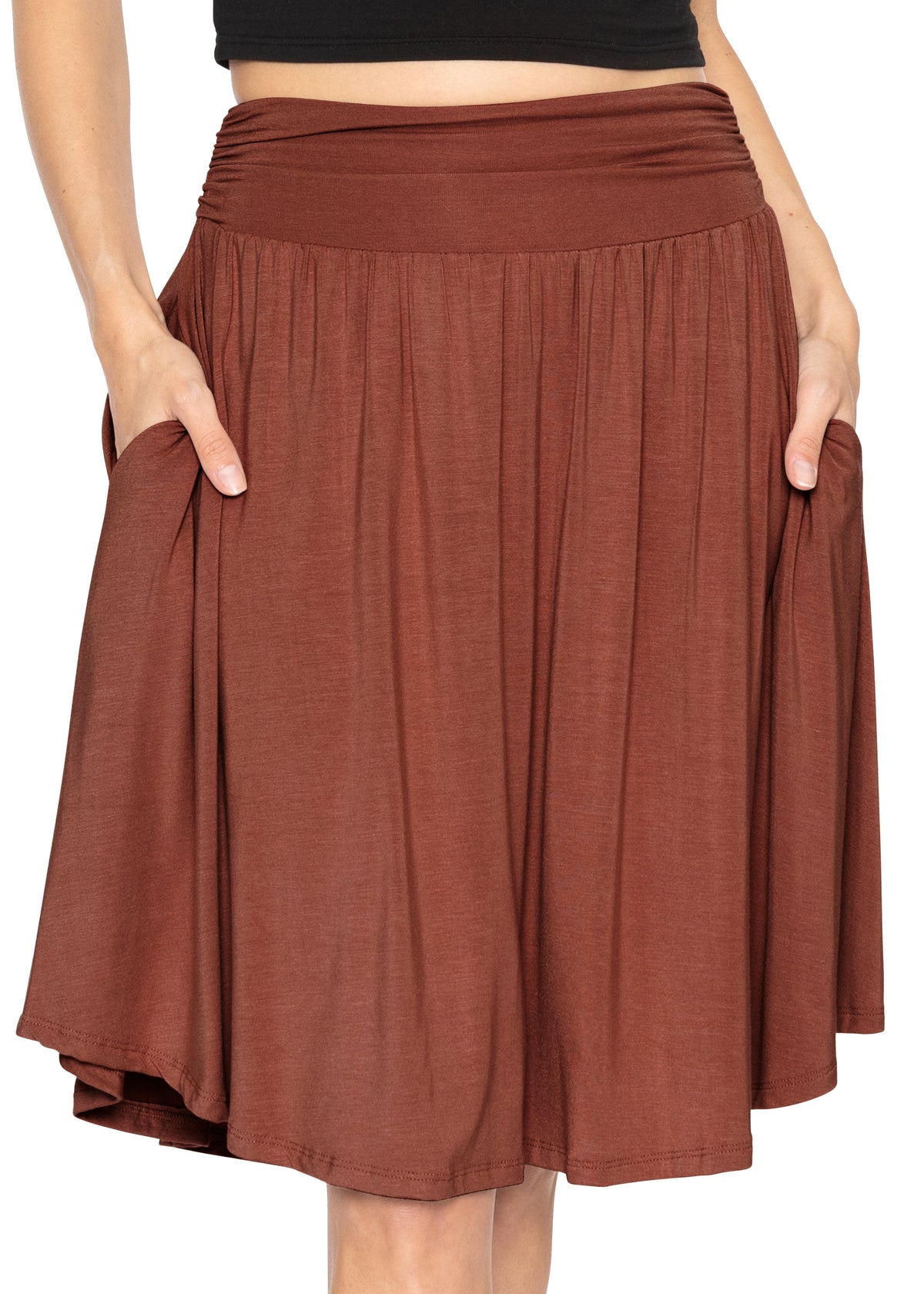 Women's and Plus Size Scoop Hem Flare Mid Length Skirt with Pockets