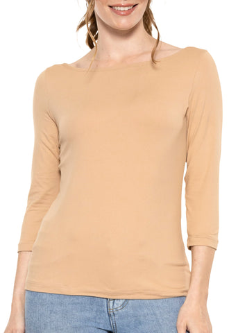 Women's and Plus Oh So Soft ¾ Boat Neck Top