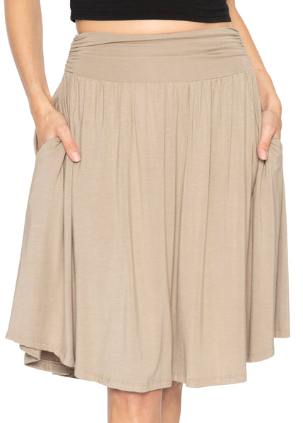 Women's and Plus Size Scoop Hem Flare Mid Length Skirt with Pockets