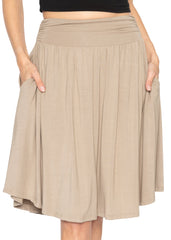 Women's and Plus Size Scoop Hem Flare Mid Length Skirt with Pockets