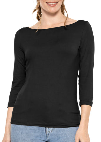 Women's and Plus Oh So Soft ¾ Boat Neck Top