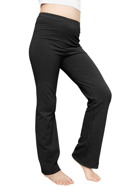 Girl's Cotton High Rise Everyday Straight Leg Yoga Pants – Youth Sizes for Little to Big Kids