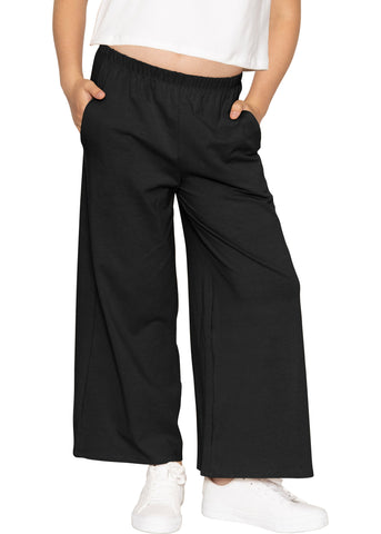 Girl's Cotton Wide Leg Pants | Pull-On Style with Pockets | Soft Stretch, Everyday Wear