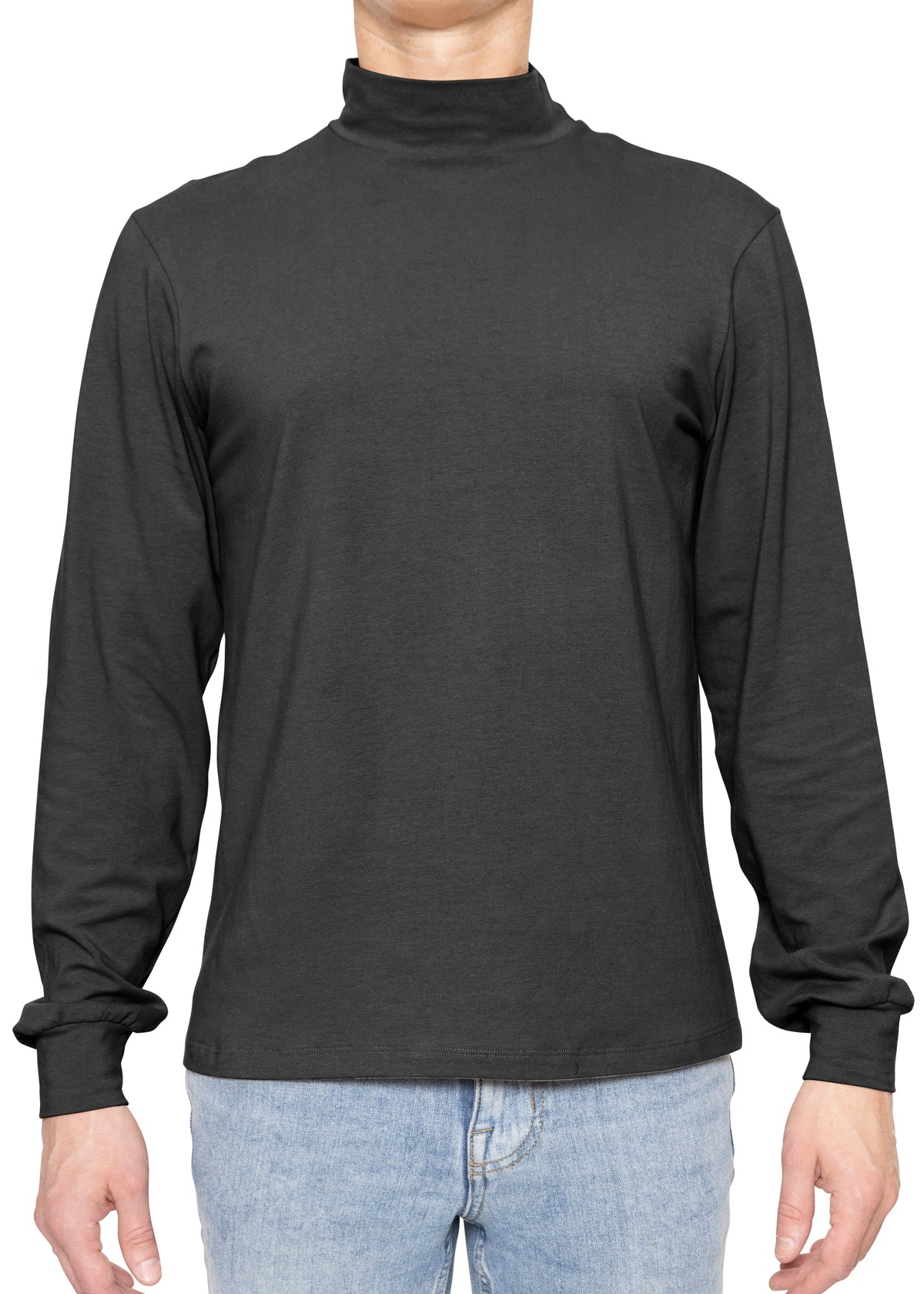 Men's Cotton Mock Neck Cuffed Long Sleeve Top
