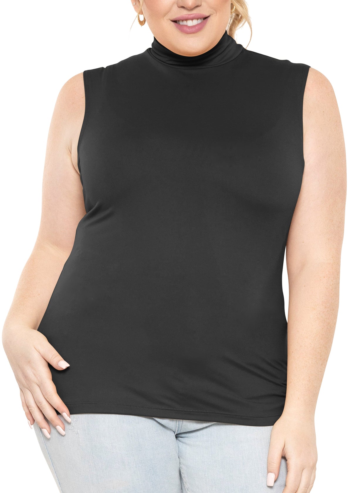 Women's Plus Oh So Soft Sleeveless Mock Neck Top - Perfectly Stylish, Cozy Essential for Everyday