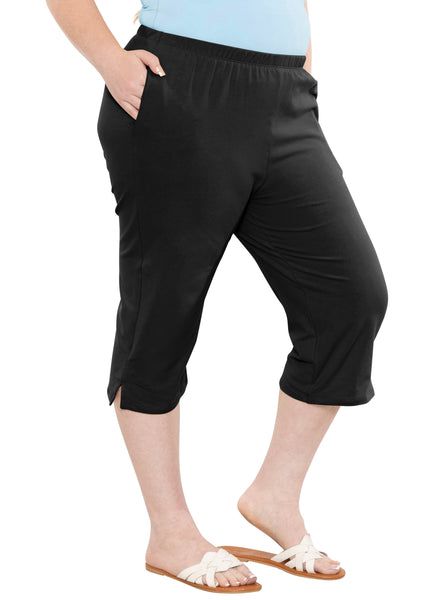 Women’s and Plus Size Cotton Straight Leg Cropped Pants with Pockets | Soft and Casual