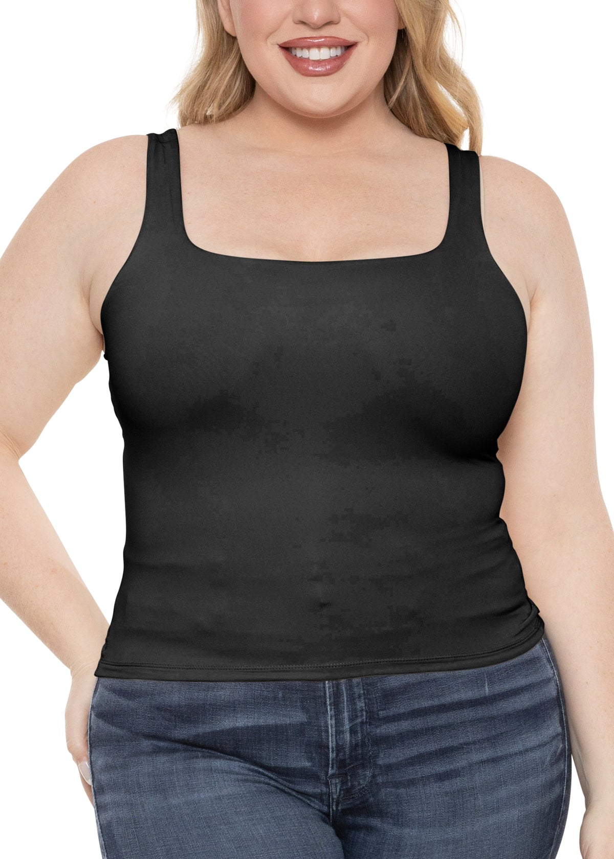 Women's and Plus Double Layered Crop Mid Length Tank Top | Everyday Compression Shapewear | Small - 5X