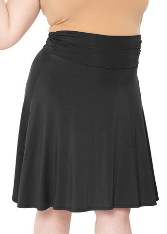 Women's & Plus Size Knee Length Ruched Waist Flowy Skirt