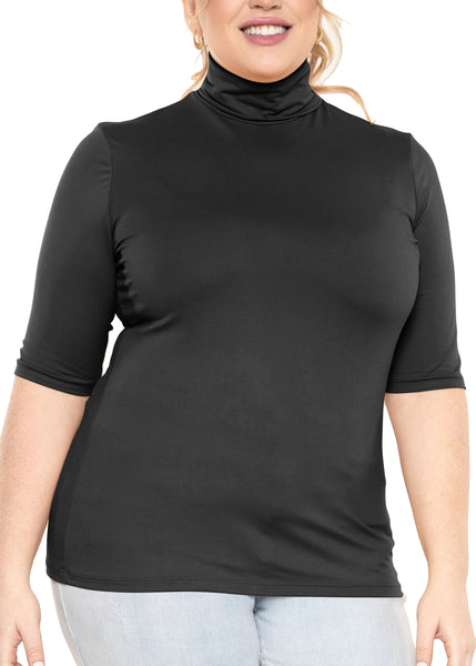Women's Plus Size Warm Short Sleeve Turtleneck Top | Ultra Soft
