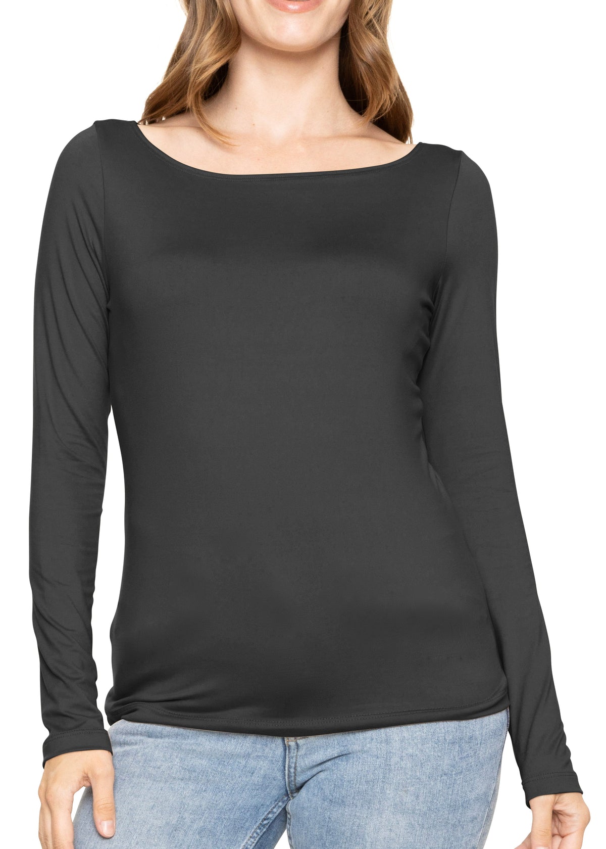 Women's and Plus Oh So Soft Long Sleeve Boat Neck Top