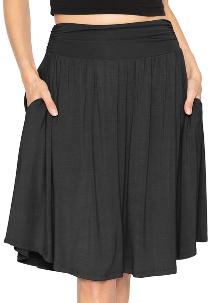 Women's and Plus Size Scoop Hem Flare Mid Length Skirt with Pockets