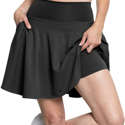 Women’s and Plus Ultra Flex High Waist Tennis Skirt with Pockets and Built in Shorts
