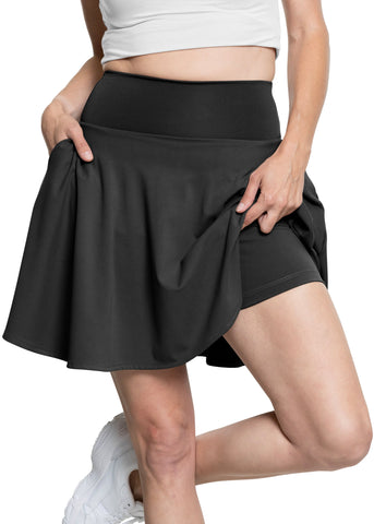 Women’s and Plus Ultra Flex High Waist Tennis Skirt with Pockets and Built in Shorts