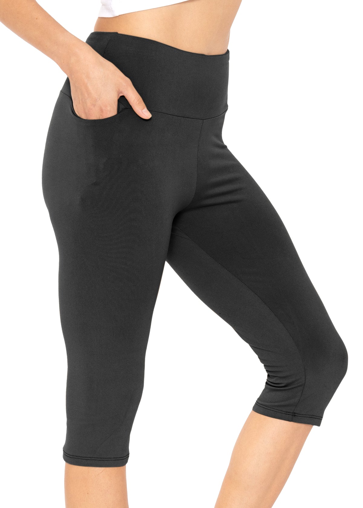 Women and Plus Size High Waist Knee Length Leggings with Pocket