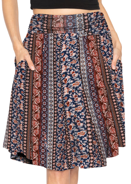 Women's and Plus Size Scoop Hem Flare Mid Length Skirt with Pockets