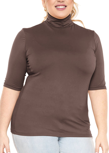 Women's Plus Size Warm Short Sleeve Turtleneck Top | Ultra Soft