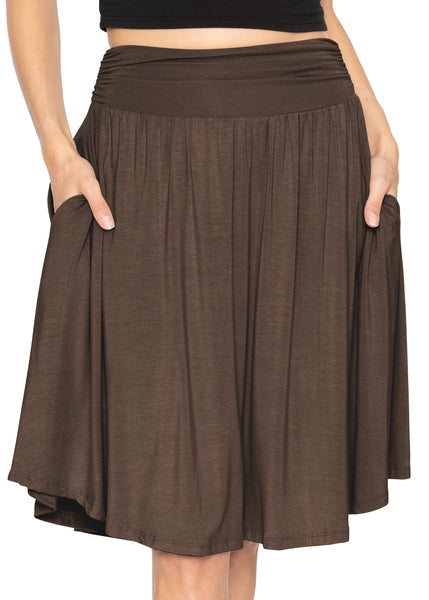 Women's and Plus Size Scoop Hem Flare Mid Length Skirt with Pockets