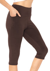 Women and Plus Size High Waist Knee Length Leggings with Pocket