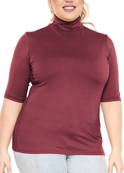 Women's Plus Size Warm Short Sleeve Turtleneck Top | Ultra Soft