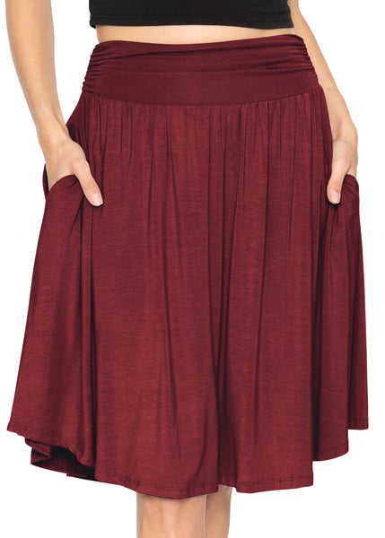 Women's and Plus Size Scoop Hem Flare Mid Length Skirt with Pockets