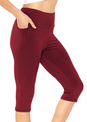 Women and Plus Size High Waist Knee Length Leggings with Pocket
