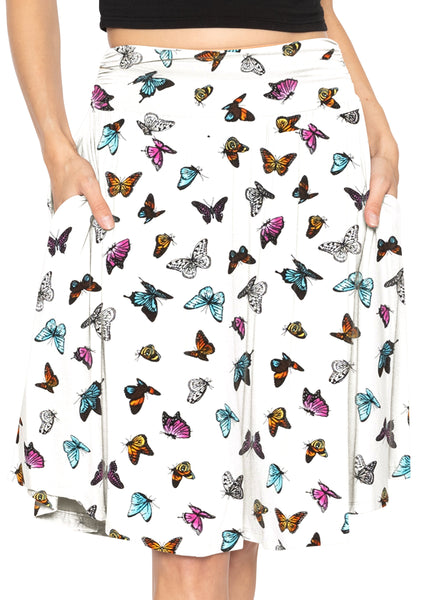 Women's and Plus Size Scoop Hem Flare Mid Length Skirt with Pockets