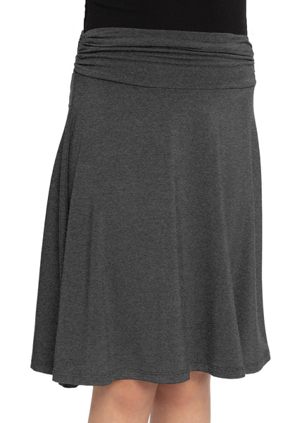 Youth Girl's Flowy Knee Length Skirt with Ruched Waistband