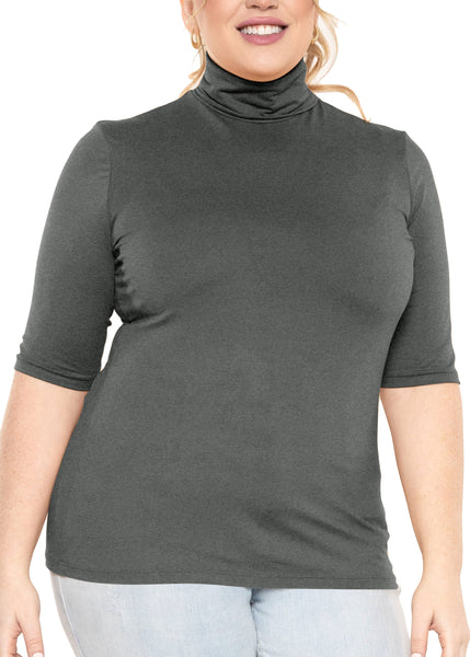 Women's Plus Size Warm Short Sleeve Turtleneck Top | Ultra Soft