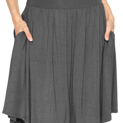 Women's and Plus Size Scoop Hem Flare Mid Length Skirt with Pockets