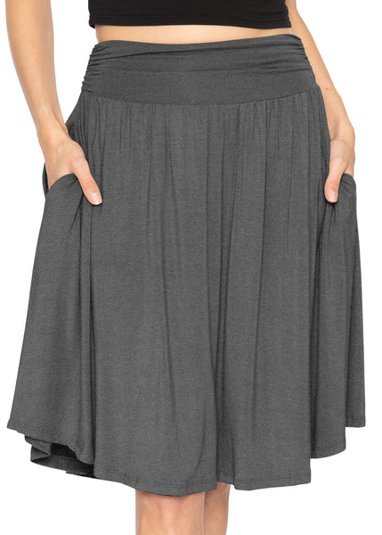 Women's and Plus Size Scoop Hem Flare Mid Length Skirt with Pockets