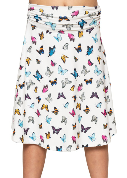 Youth Girl's Flowy Knee Length Skirt with Ruched Waistband