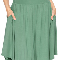 Women's and Plus Size Scoop Hem Flare Mid Length Skirt with Pockets