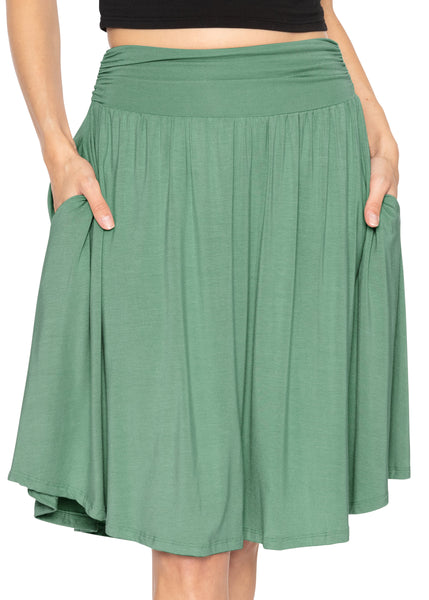 Women's and Plus Size Scoop Hem Flare Mid Length Skirt with Pockets