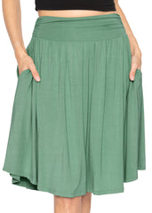 Women's and Plus Size Scoop Hem Flare Mid Length Skirt with Pockets