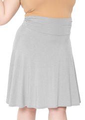 Women's & Plus Size Knee Length Ruched Waist Flowy Skirt