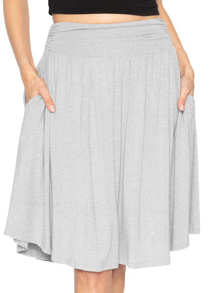 Women's and Plus Size Scoop Hem Flare Mid Length Skirt with Pockets