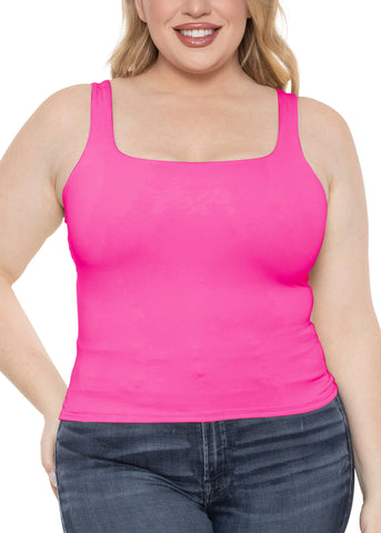 Women's and Plus Double Layered Crop Mid Length Tank Top | Everyday Compression Shapewear | Small - 5X