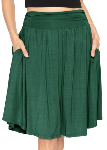 Women's and Plus Size Scoop Hem Flare Mid Length Skirt with Pockets More Colors