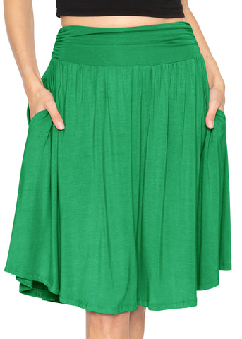 Women's and Plus Size Scoop Hem Flare Mid Length Skirt with Pockets More Colors