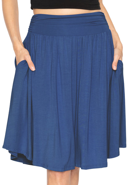 Women's and Plus Size Scoop Hem Flare Mid Length Skirt with Pockets