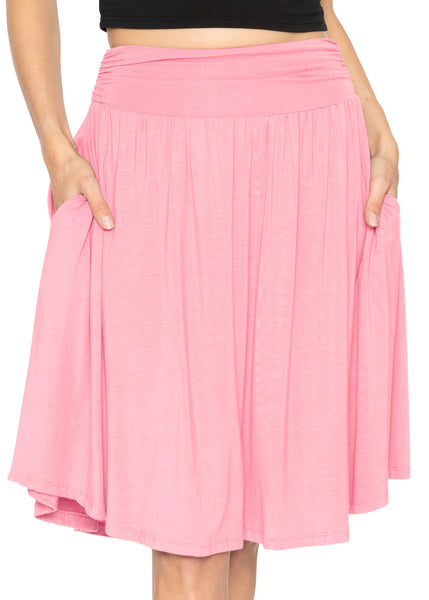 Women's and Plus Size Scoop Hem Flare Mid Length Skirt with Pockets