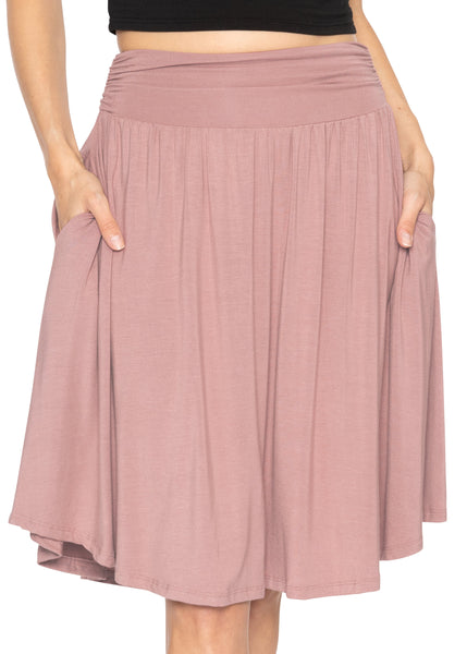 Women's and Plus Size Scoop Hem Flare Mid Length Skirt with Pockets