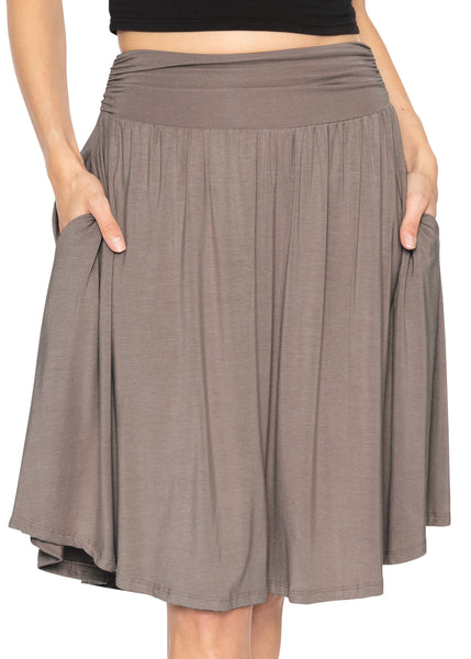 Women's and Plus Size Scoop Hem Flare Mid Length Skirt with Pockets