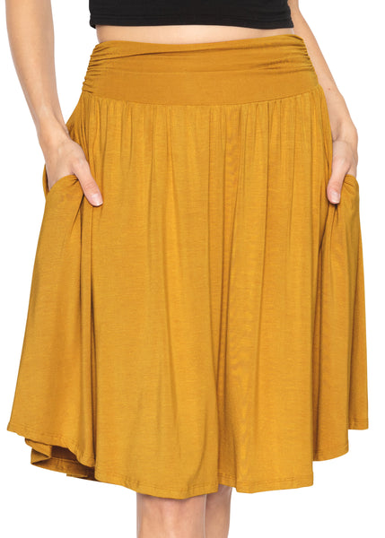 Women's and Plus Size Scoop Hem Flare Mid Length Skirt with Pockets